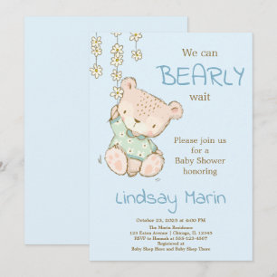 Invitation Aquarelle Bearly Wait Teddy Bear Garland Invitati