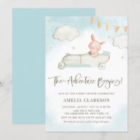Aquarelle Bébé Cochon Vintage Voiture Baby shower