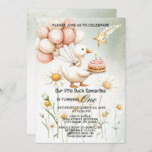 Aquarelle Bébé Oie blanche Anniversaire fête migno