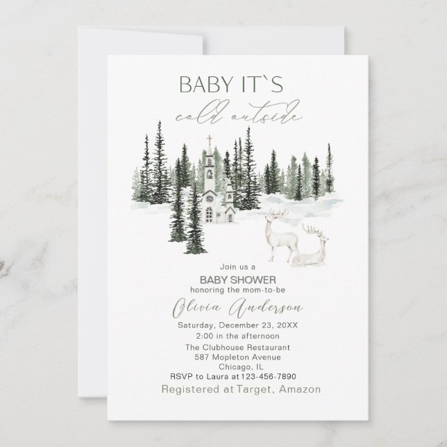 Invitation Aquarelle Bébé son froid Baby shower extérieur (Devant)