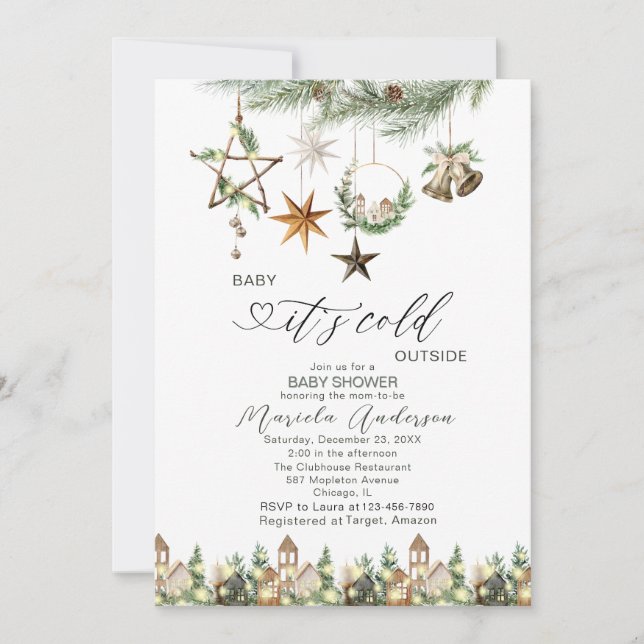 Invitation Aquarelle Bébé son froid dehors Baby shower Invi (Devant)