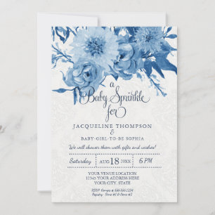 Invitation Aquarelle Bébé Sprinkle Navy Blue Chintz Floral