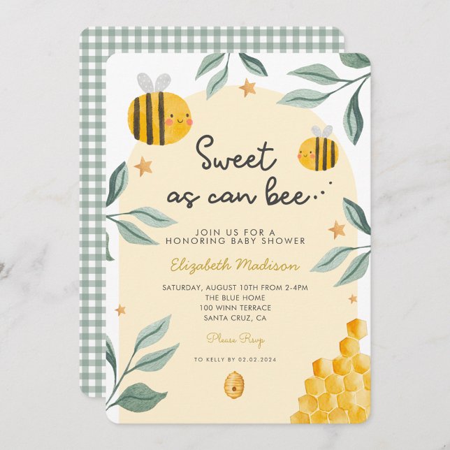 Invitation Aquarelle Bee Honey Baby shower sucré (Créateur téléchargé)