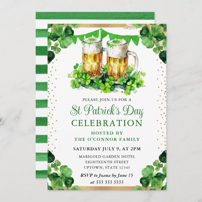 Invitation Aquarelle Beer Pints St Patrick's Day (Devant / Derrière)