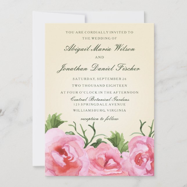 Invitation Aquarelle Begonias Floral Mariage (Devant)