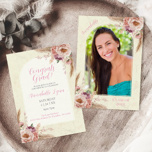 Invitation Aquarelle beige et rose Boho Aquarelle Florale Gra