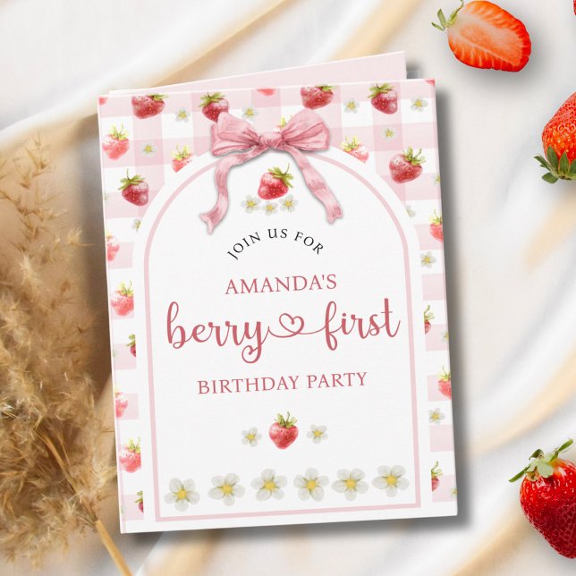 Invitation Aquarelle Berry 1ère fraise Anniversaire (Créateur téléchargé)