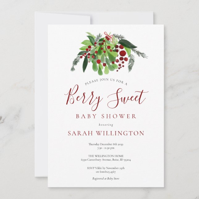 Invitation Aquarelle Berry Baby shower doux (Devant)
