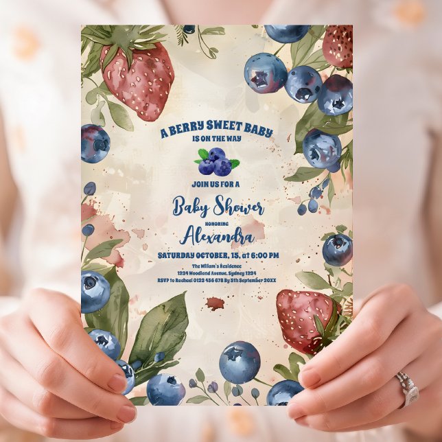 Invitation Aquarelle Berry Baby shower doux (Créateur téléchargé)