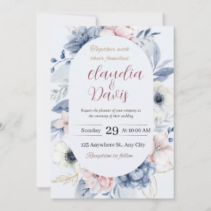 Invitation Aquarelle Berry Bleu Bourgogne Mariage Floral