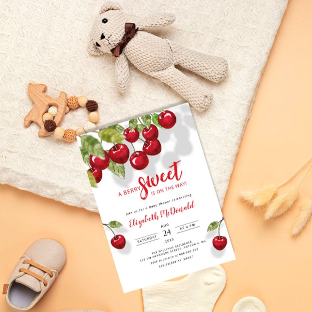 Invitation Aquarelle Berry Sweet Cherry Baby shower (Créateur téléchargé)