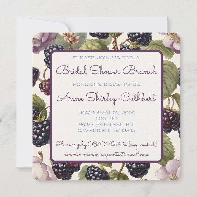 Invitation Aquarelle Blackberry & Florals Carré (Devant)