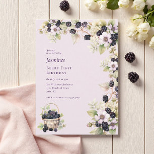 Invitation Aquarelle Blackberry Première fête d'anniversaire