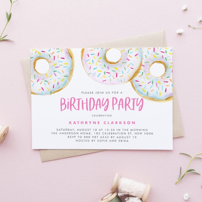 Invitation Aquarelle blanc arroser beignets fête d'anniversai (Créateur téléchargé)