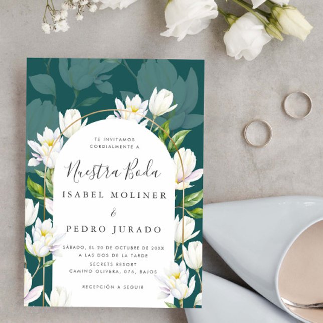 Invitation Aquarelle Blanc Botanique Nuestra Boda Mariage (Créateur téléchargé)