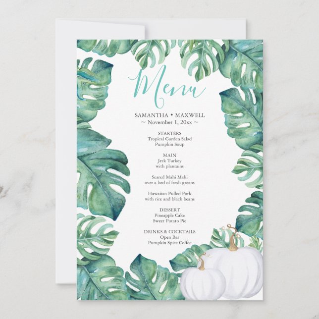 Invitation Aquarelle blanc Citrouille Tropical Menu (Devant)