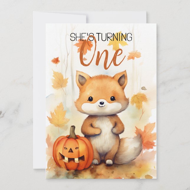 Invitation Aquarelle Blanc et Brown Funny Fox 1er anniversair (Devant)