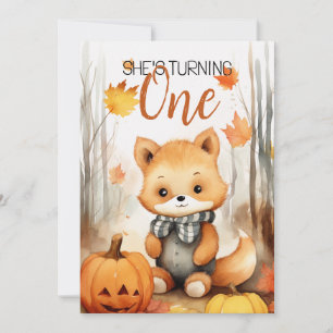 Invitation Aquarelle Blanc et renard Brown Citrouille 1er ann