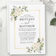 Aquarelle Blanc Floral Vert Mariage or