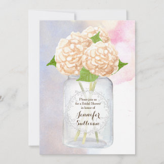 Invitation Aquarelle Blanc Hydrangea Mason Jar Fête des marié