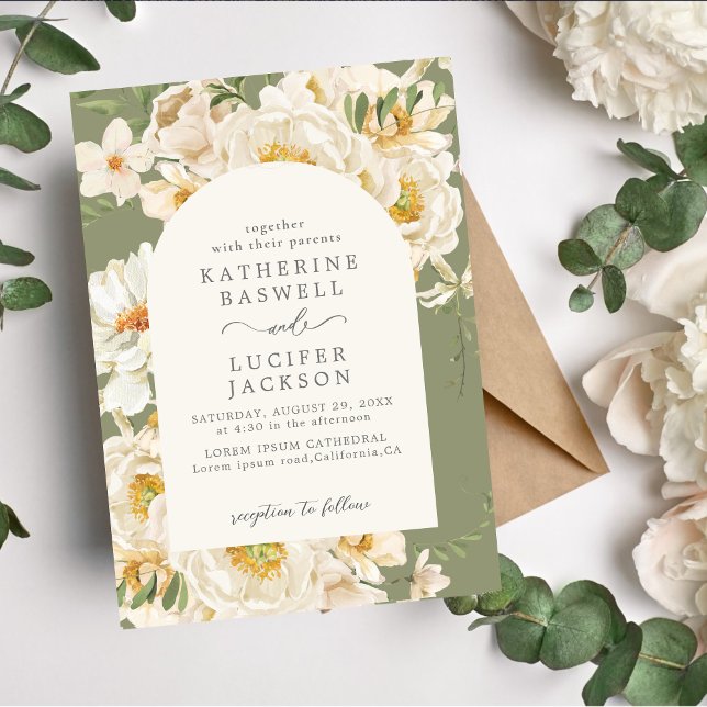 Invitation Aquarelle blanc ivoire floral Sage vert Mariage (Créateur téléchargé)