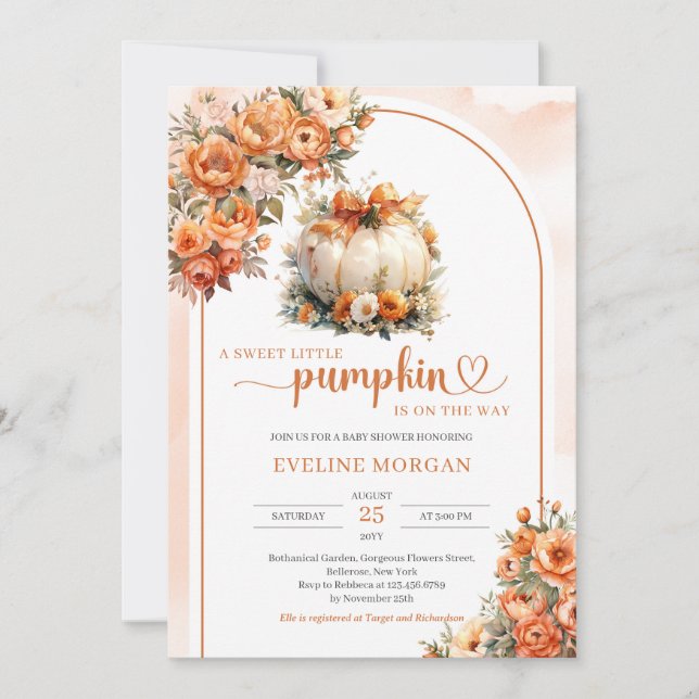 Invitation Aquarelle blanche citrouille automne pivoines auto (Devant)