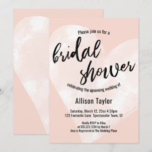 Invitation Aquarelle blanche Coeur Fête des mariées rose pâle