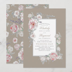 Invitation Aquarelle blanche et blush Vintage Floral Mariage