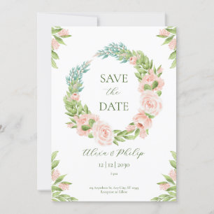 Invitation Aquarelle blanche et verte Enregistrer la date