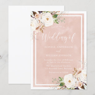 Invitation Aquarelle blanche Fleurs blanches Beau Mariage