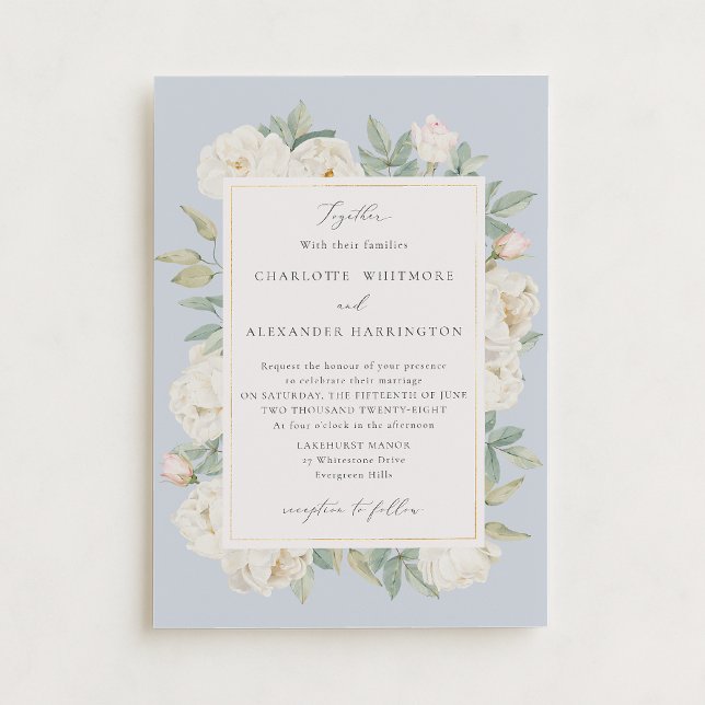 Invitation Aquarelle blanche Fleurs, mariage bleu clair (Créateur téléchargé)