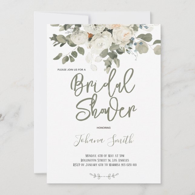 Invitation Aquarelle blanche gris ivoire Fête des mariées flo (Devant)
