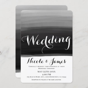 Invitation Aquarelle blanche gris noir Mariage de verre moder
