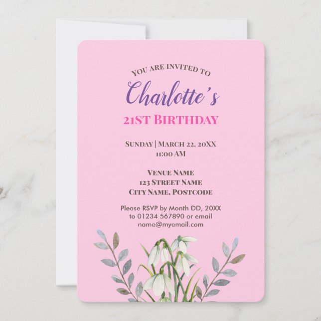 Invitation Aquarelle blanche neige drops Illustration Anniver (Devant)