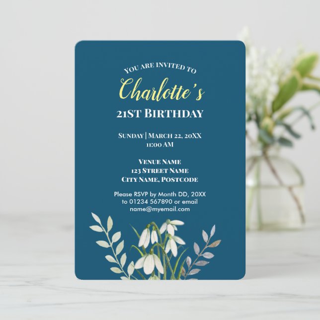 Invitation Aquarelle blanche neige drops Illustration Anniver (Debout devant)
