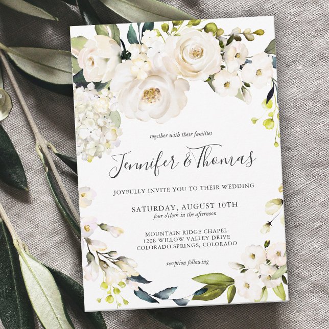 Invitation Aquarelle blanche neutre Mariage de couronnes flor (Créateur téléchargé)