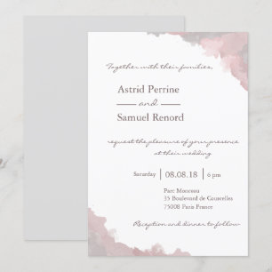 Invitation Aquarelle blanche rose vif gris élégant mariage