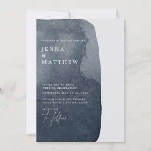 Invitation aquarelle bleu acier laver moderne mariage