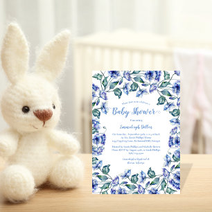 Invitation Aquarelle bleu baby shower Floral