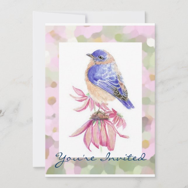 Invitation Aquarelle Bleu Bleu Oiseau de l'Est (Devant)
