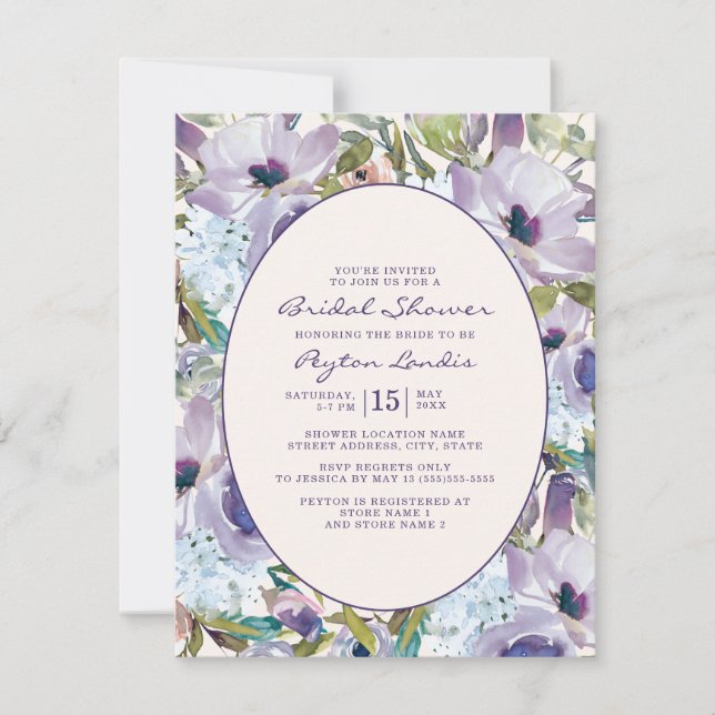 Invitation Aquarelle bleu-bleu-pourpre (Devant)