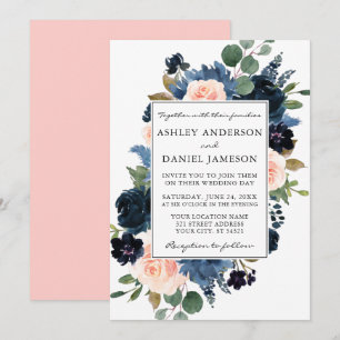 Invitation Aquarelle bleu bleu rose rose bleu bleu rose Maria