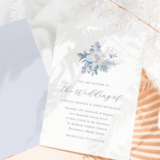Invitation Aquarelle bleu chic aérée photo florale (Créateur téléchargé)