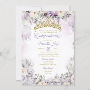 Invitation Aquarelle bleu clair et or Quinceañera