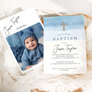 Invitation Aquarelle Bleu clair garçon Baptême