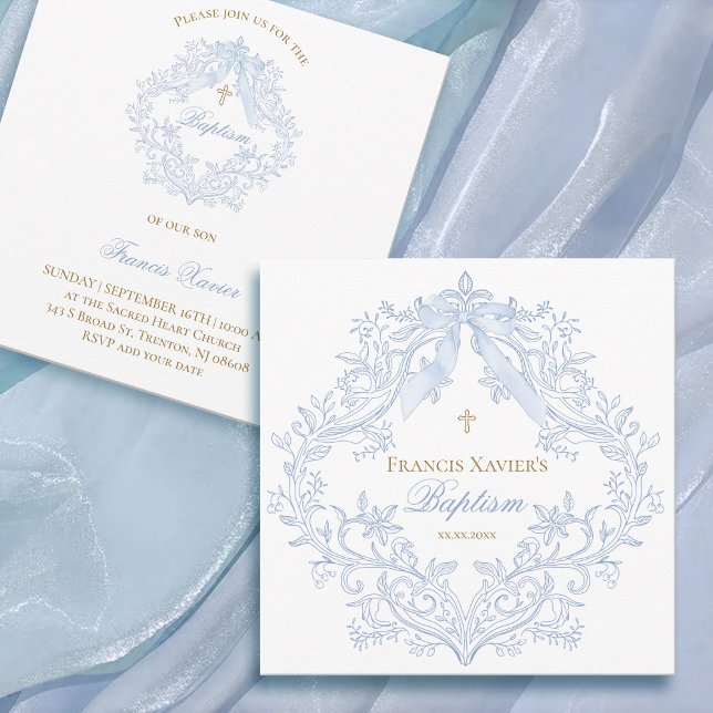 Invitation aquarelle bleu crête bébé garçon Baptême (Créateur téléchargé)