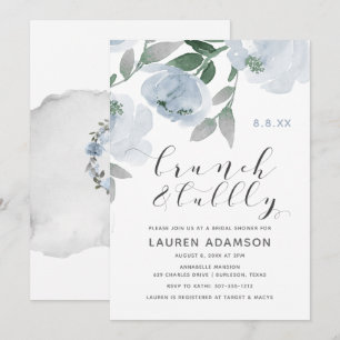 Invitation Aquarelle bleu Dusty Brunch nuptiale Bubbly Douche