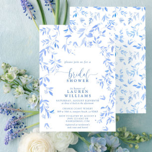 Invitation Aquarelle bleu Dusty Fête des mariées de script Fl
