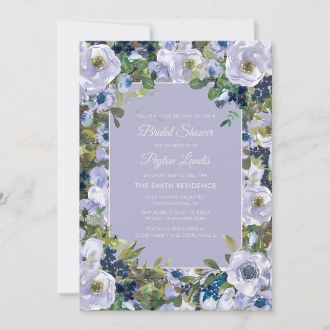 Invitation Aquarelle bleu Dusty Fête des mariées florale (Devant)