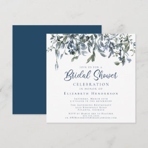 Invitation Aquarelle bleu Dusty Fête des mariées florale